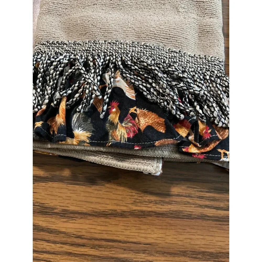 Microfiber towels with initial A with rooster trim and yarn trim